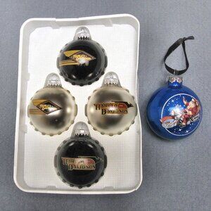 H-D CHRISTMAS BULB ORNAMENT 3”, 2013, SET OF 4 H-D BULBS RETRO GRAPHIC